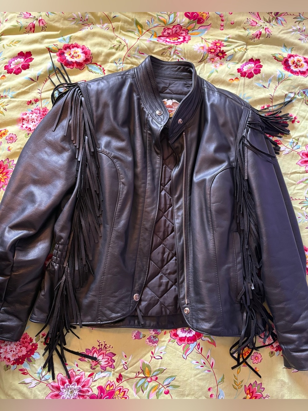 Harley-Davidson 98117-96VW Vintage Black Leather Fringe Jacket Women’s XL 27x24
